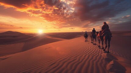 Fototapeta na wymiar Sand dunes and camels