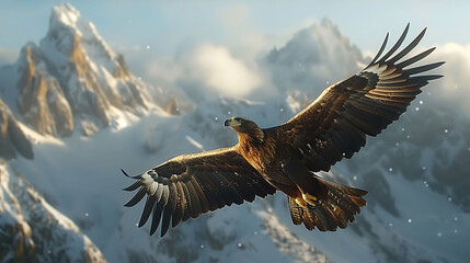 Frame a majestic eagle soaring high above snow-capped peaks - obrazy, fototapety, plakaty