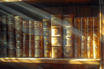 A shelf full of old books with gold lettering - Powered by Adobe