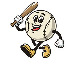 walking Baseball holding baseball bat cartoon mascot illustration character vector clip art hand drawn © Magic Pen