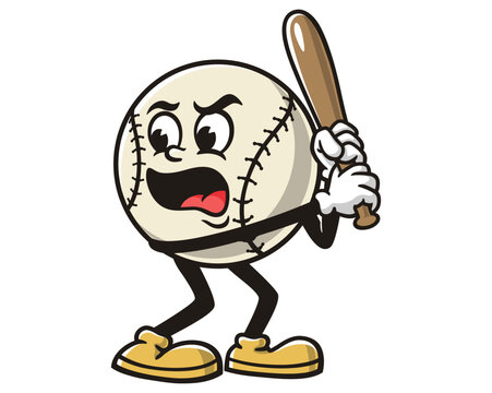 Baseball playing as baseball batter cartoon mascot illustration character vector clip art hand drawn