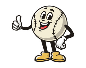 Baseball with thumbs up pose cartoon mascot illustration character vector clip art hand drawn