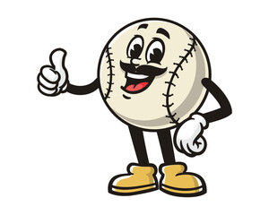 Baseball with mustache cartoon mascot illustration character vector clip art hand drawn