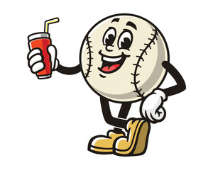 Baseball holding soft drink cartoon mascot illustration character vector clip art hand drawn