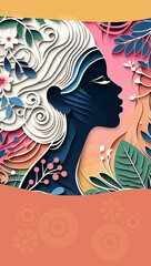 A woman papercut profile spring background template