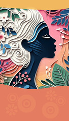 Obraz premium A woman papercut profile spring background template