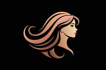 silhouette Discover the elegance of a rose gold vector icon featuring a chic girl silhouette with luxurious, wavy long hair