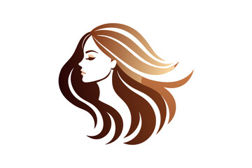 silhouette Discover the elegance of a rose gold vector icon featuring a chic girl silhouette with luxurious, wavy long hair