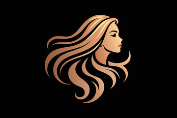 silhouette Discover the elegance of a rose gold vector icon featuring a chic girl silhouette with luxurious, wavy long hair
