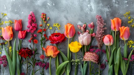   A wall adorned with flowers on one side and numerous flowers covering the entire surface - obrazy, fototapety, plakaty
