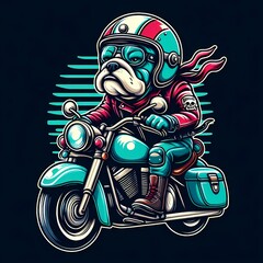 illustration of a bulldog riding a motorcycle