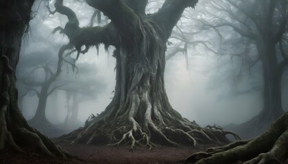 Enigmatic-Mist-Shrouded-Forest-With-Ancient-Tree-