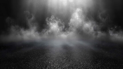 Abstract image of Empty space asphalt street with white smoke in dark light.