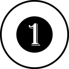 Monochrome vector graphic of the number one within a white circle with a black outline