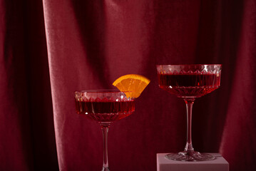 Still life, Drinks, Hard light, Shadows, Red and yellow drinks, fancy glass
