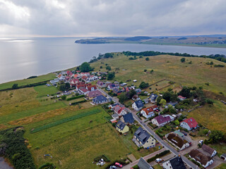 Aerial view of coastal village on the Island of Rugen in Mecklenberg Vorpommern Germany