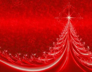 Elegant digital art of a stylized red christmas tree with sparkling effects on a festive background
