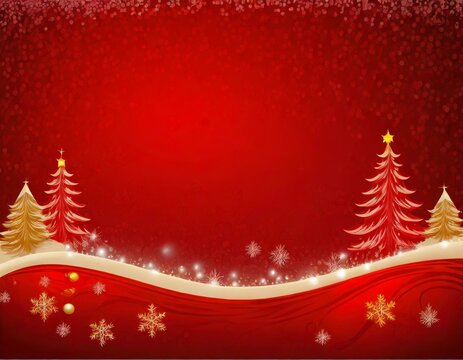 Elegant red christmas background featuring sparkling trees and snowflakes