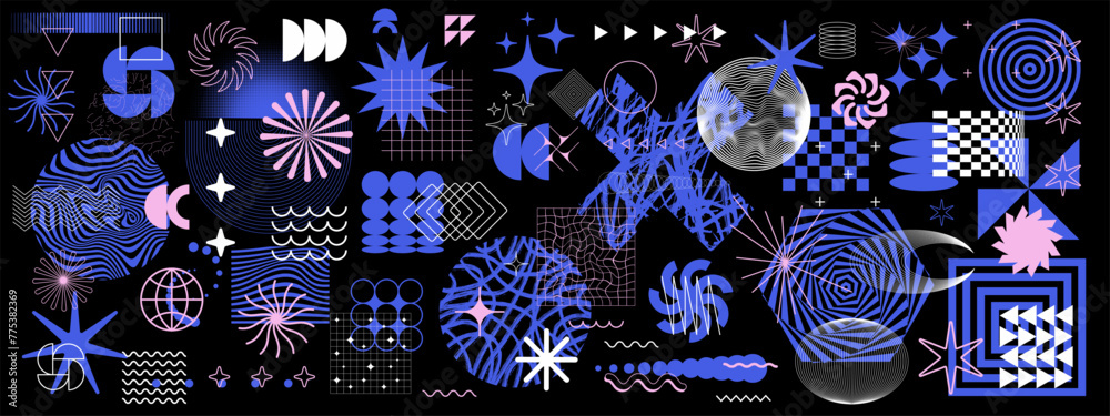 Fototapete Cool Brutalist Abstract Geometric Background. Futuristic Shape Geometry Pattern Vector Design. Swiss Design Elements. Y2k Figures.