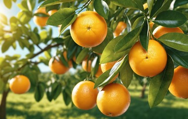 Ripe tangerines on a tree in an orchard.