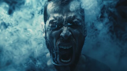 Angry Man Screaming with Smoky Background