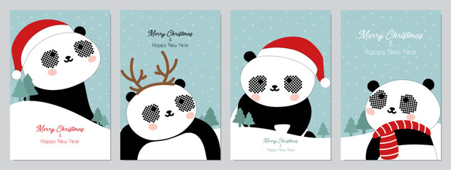 Merry Christmas & Happy New Year Card Set Vector Illustration