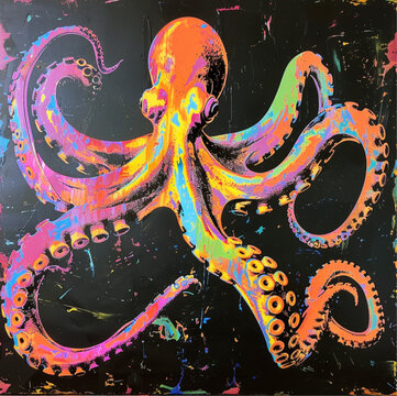 Picture of an octopus drawing in several colorful colors