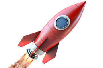 3D rocket taking off over transparent background