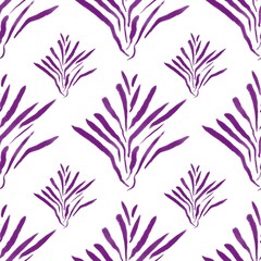Fototapeta na wymiar Seamless abstract botanical pattern. Purple leaves on white background. Digital brush strokes. Design for textile fabrics, wrapping paper, background, wallpaper, cover.