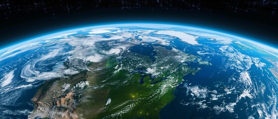 Beauty of Earth as seen from space, showcasing blue oceans, green landmasses, and swirling clouds - obrazy, fototapety, plakaty