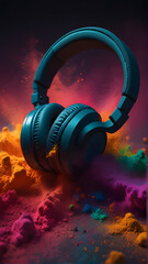 headphones on blue background, ai generated
