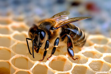 Image of a bee on honeycomb