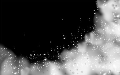 Bath foam isolated on a black background. Shampoo bubbles texture.Sparkling shampoo and bath lather vector illustration.