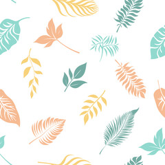 Fototapeta na wymiar Seamless pattern with tropical leaves. Hand drawn vector illustration.