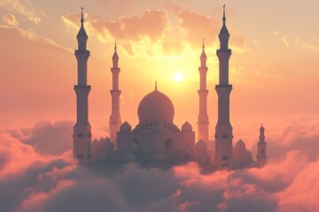 mosque covered in clouds