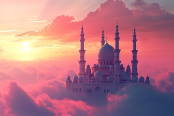 mosque covered in clouds - obrazy, fototapety, plakaty