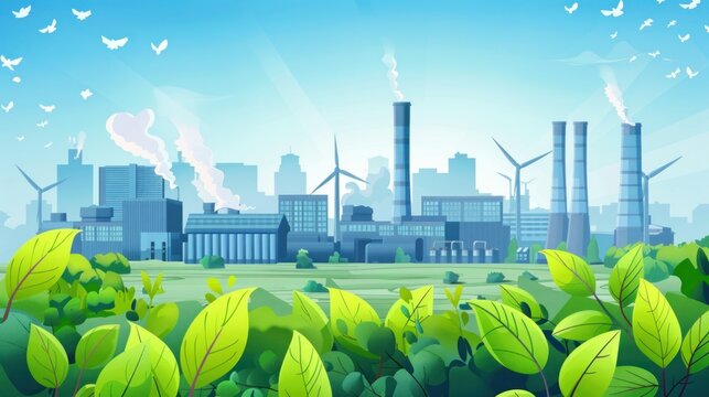 3d render illustration of eco power green industry factory renewable energy concept. AI generated