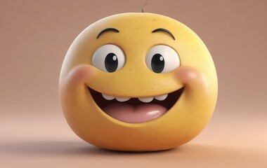 Fototapeta premium Close up of a yellow smiley face with open mouth and happy expression