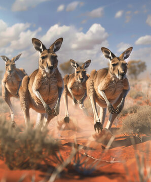 A group of kangaroos in the wild