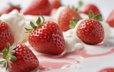 Strawberries atop whipped cream, a delicious addition to any table