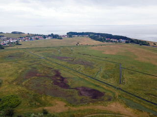 Aerial landscape of meadow on the Island of Rugen in Mecklenberg Vorpommern