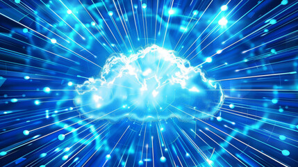Illustration of a cloud on blue digital network lines - cloud computing concept
