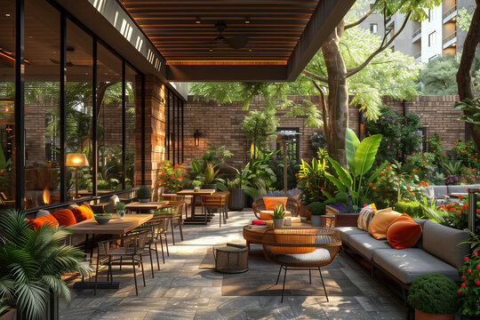 Outdoor Patio With Numerous Tables and Chairs