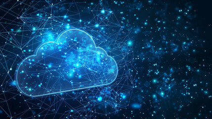 Illustration of a cloud on blue digital network lines - cloud computing concept