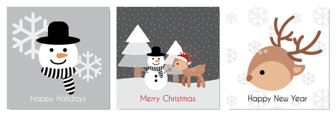 Minimal Merry Christmas & Happy New Year Card Vector Design
