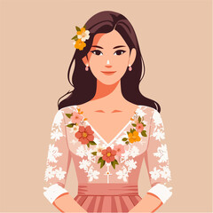 portrait of pretty girl wearing flower print dress in flat design style