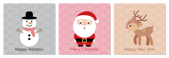 Happy Holidays, Christmas & New Year Card Set Vector Illustration