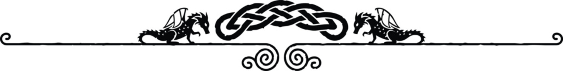 Elegant Header Footer - Curved Celtic Knot and Dragons - obrazy, fototapety, plakaty
