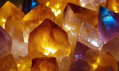Close-up of a group of quartz crystals