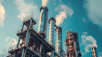 Smoking chimneys of an industrial factory, old steel production plant